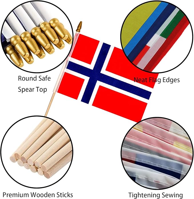 GSYLPFT 12 Pack Norwegian Flags on Sticks Norway Small Mini Hand Held Flags for Office Classroom Holiday Party Decorations
