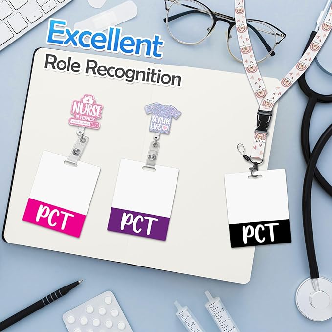 Oversized PCT Badge Buddy Card Holder - Horizontal Patient Care Technician Accessories XL Blue Pink Black Purple Red ID Badge Card Holder Name Tags Buddy for Hospital Work