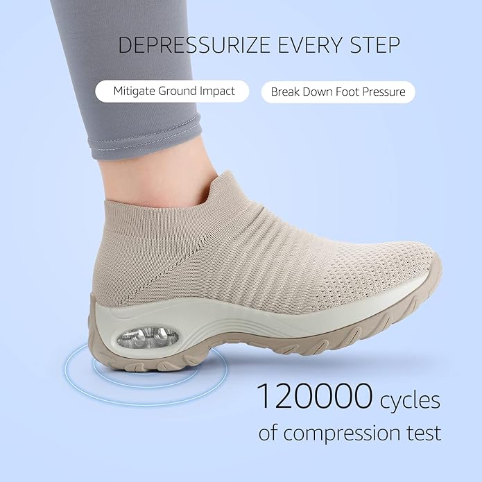 HKR Women's Walking Shoes Arch Support Non Slip Work Shoes Breathable Knit Upper Lightweight for Plantar Fasciitis