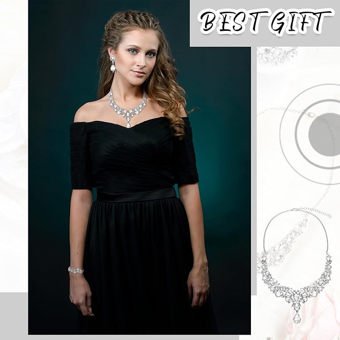 4 Pcs Flower Clutch Rhinestone Jewelry Set Rose Clutch Handbags with Detachable Strap Detachable Necklace Earrings Bracelets for Wedding Party Prom Valentine Gift