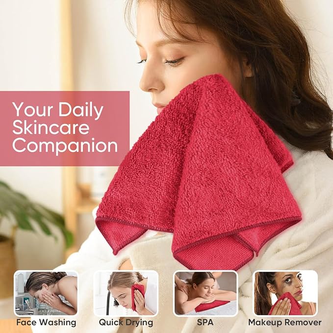 HOMEXCEL Red Microfiber Washcloths 12 Pack, Highly Absorbent and Soft Face Towel, Multi-Purpose Wash Cloths for Bathroom, Gym, Hotel, Spa and Kitchen,12x12 Inch