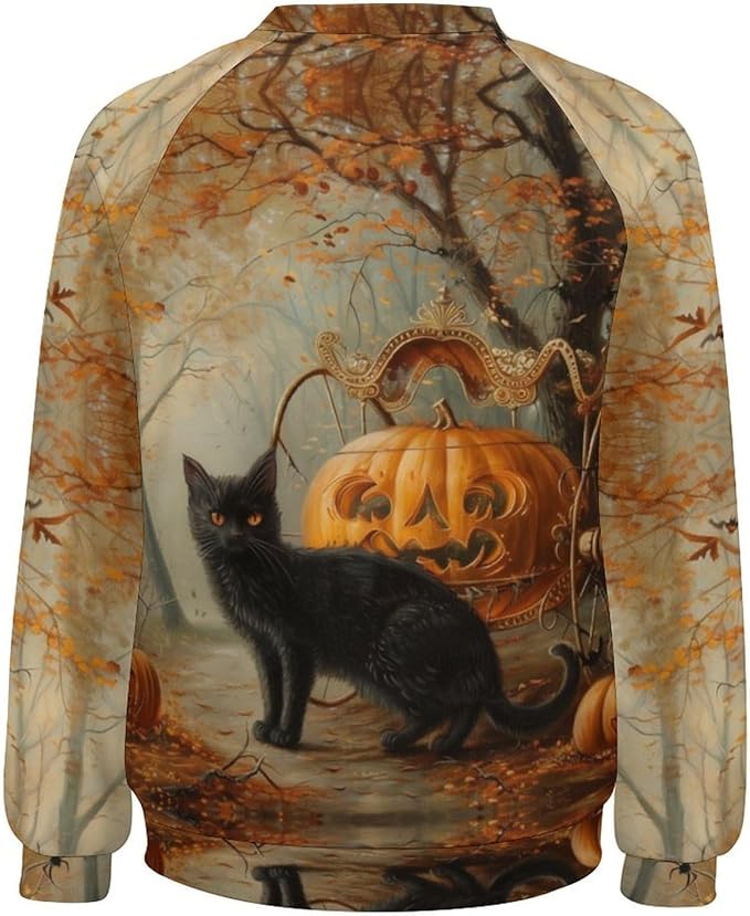 Spatofa Womens novelty funny cat printed crewneck sweatshirt casual loose long sleeve graphic pullover sweatshirts tops