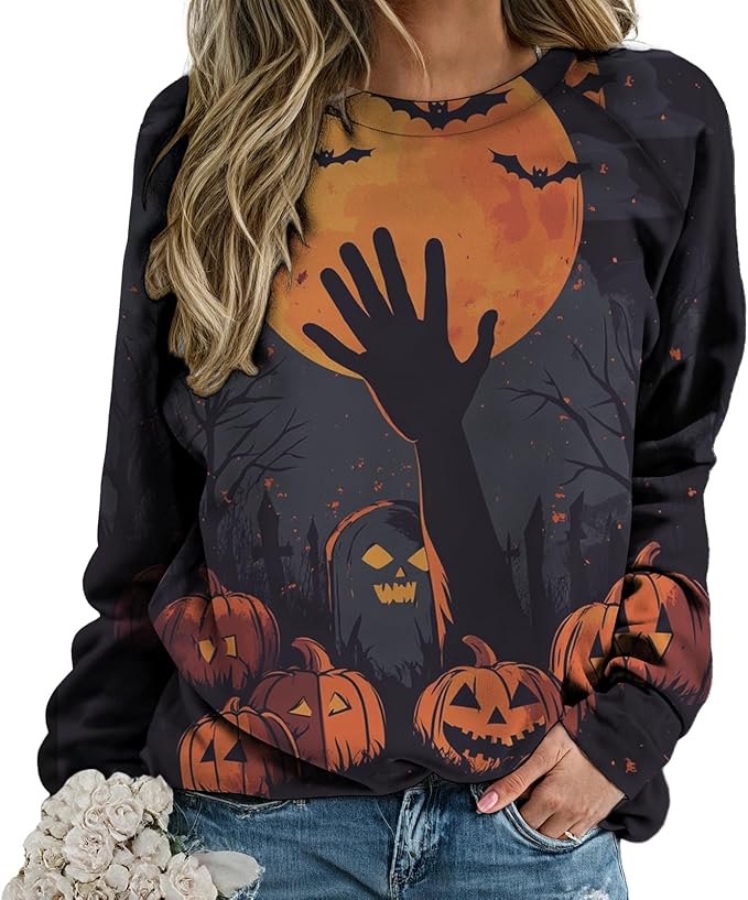 domirica Halloween Sweatshirt For Women Long Sleeve Crew Neck Sweatshirts Fall Halloween Costumes For Holiday Party 2025