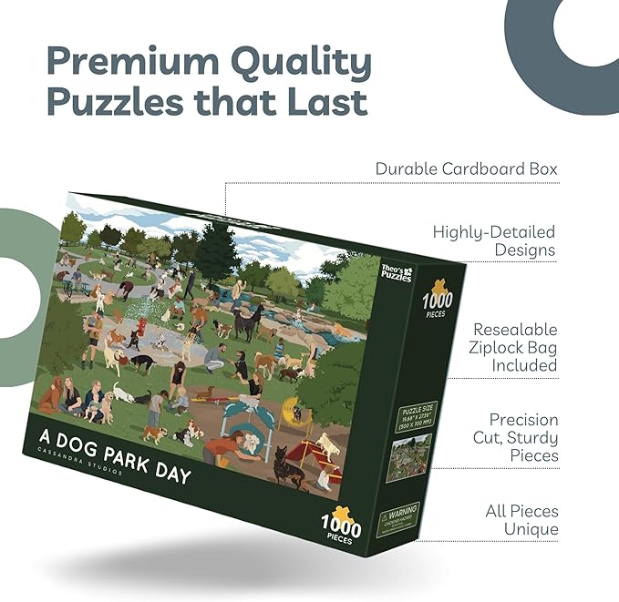 Theo's Puzzles 1000 Piece Puzzle for Adults, Dog Park Puzzles - Smooth Edged, High Resolution Puzzle; Matte Finished, Zero Dust Jigsaw Puzzle Animal Puzzle