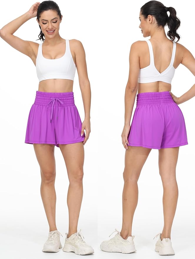 Blaosn Flowy Athletic Shorts for Women Gym Workout Running Short Pants High Waist Skort with Pocket Casual Summer Clothes