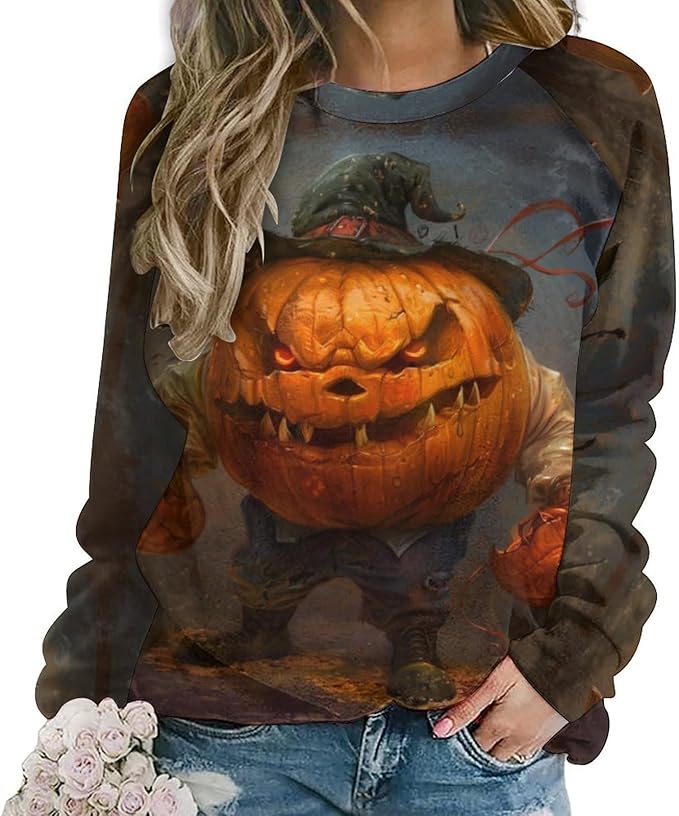 Spatofa Womens novelty funny cat printed crewneck sweatshirt casual loose long sleeve graphic pullover sweatshirts tops