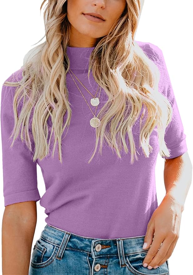 LIYOHON Womens Tops Dressy Casual Mock Turtleneck Business Short Sleeve T Shirts Going Out Tops 2026