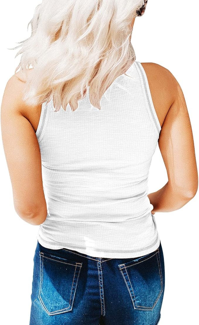 KINLONSAIR Women's Sleeveless Henley Tank Tops Ribbed V Neck Button Down T Shirts Summer Slim Fit Tee Tops