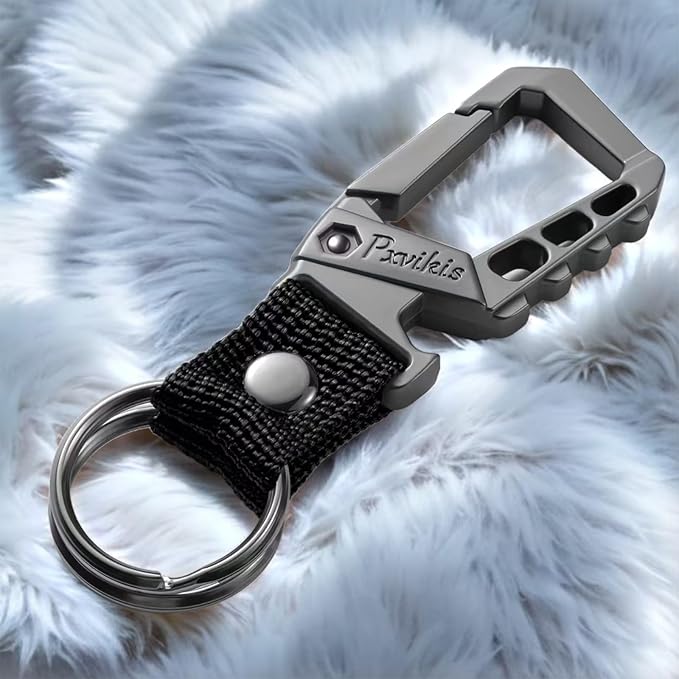 Pxvikis Metal heavy duty key chain carabiner clip bottle opener wrist lanyard ring car key fob unisex for men and women