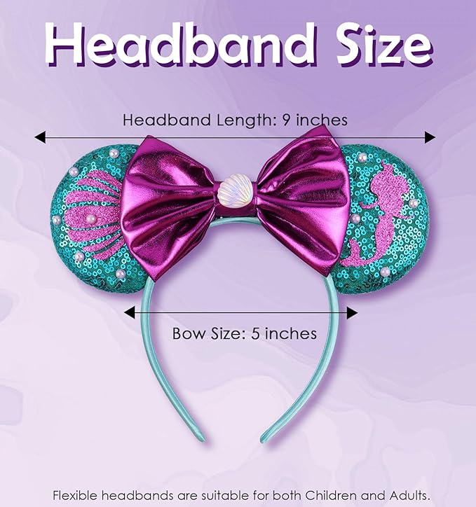 LIHELEI Mouse Ears Headband, Purple Mermaid Headbands for Women CosPlay Birthday, Mermaid Party Costume Headwear Hair Accessories - Mermaid Headband
