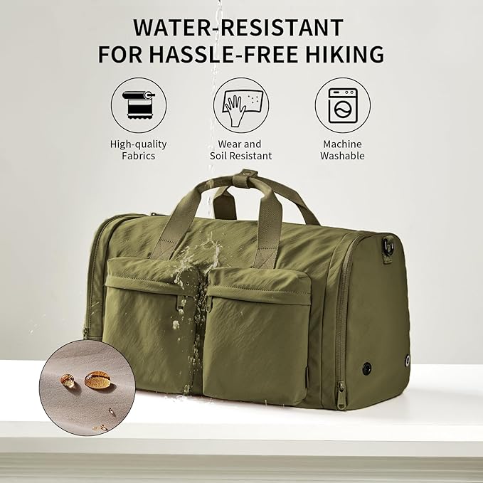 Aji Foldable Gym Bag for Women Men with Shoes Compartment, 3 in 1 Carry on Travel Duffel Bag with Trolley Sleeve, Lightweight&Water Resistant Duffel Bag for Travel, Sport, Fitness&Workout,Garden Green