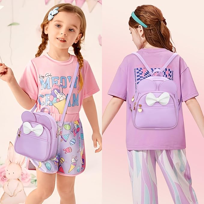 KKXIU Girls Initial Bowknot Cute Mini Backpack for Toddler, Travel Small Girl Backpacks, Personalized Valentine's Day Gifts for Little Girls and Kids(Purple)