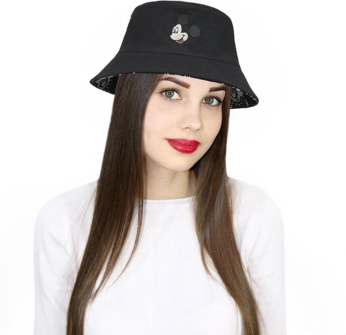 Cute Cartoon Bucket Hats for Women, Mouse Ears Print Double-Side-Wear Beach Fisherman Hats Sun Hats for Women
