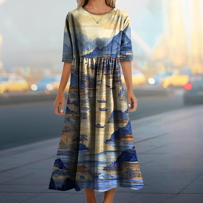MARSVOVO Trendy Dresses for Women 2025 Classic Fairy Flowy Sundress Relaxed Fit Dress with Side Pockets