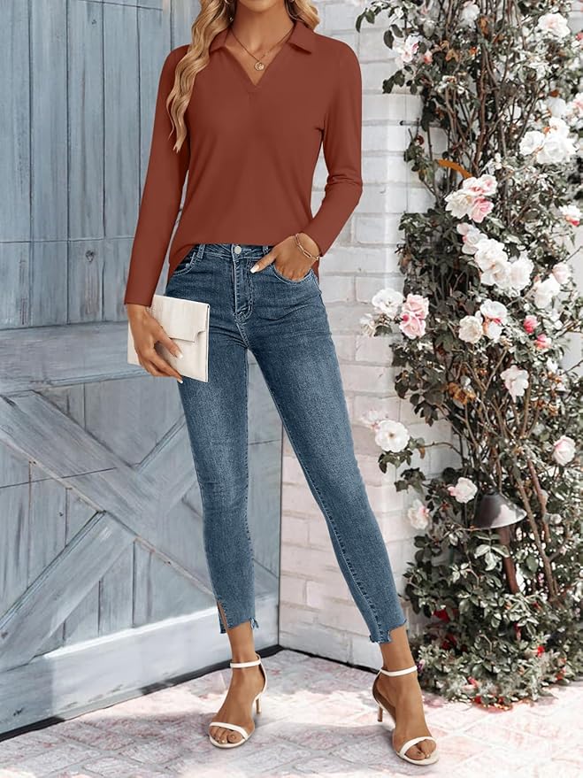 3/4 Length Sleeve Womens Tops Dressy Casual V Neck Polo Shirts Business Work Blouses 2025 Trendy Tunic Top