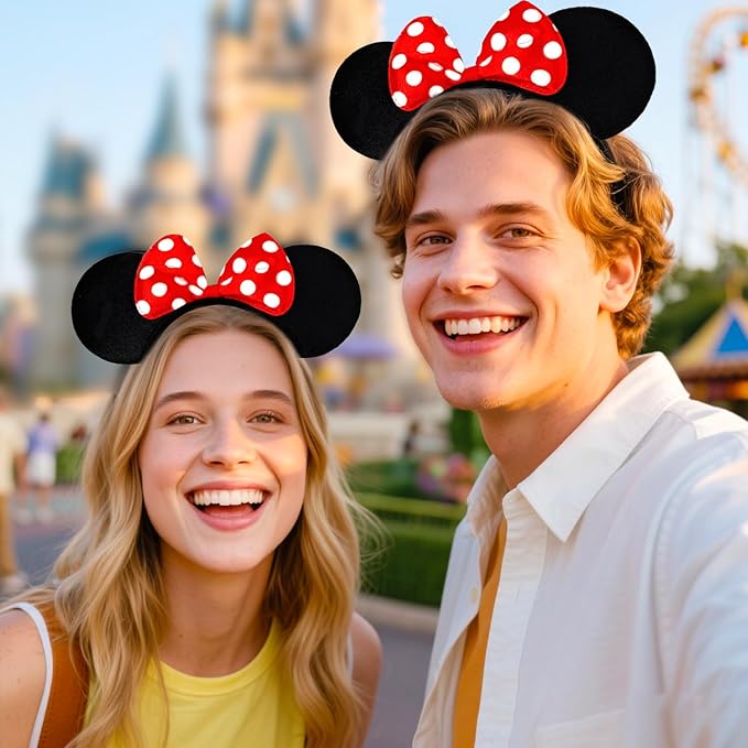 MADO 2 pack mouse ears headbands for adults women little girls boys (red polka dot, onesize)