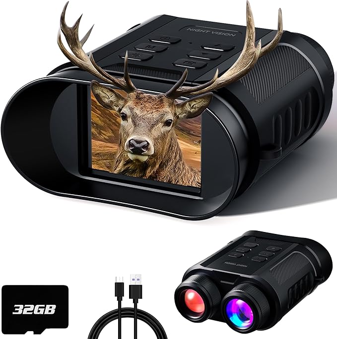 Valentines Day Gifts & Night Vision Goggles - 5W Upgraded 4K HD IR Binoculars - 8X Digital Zoom/Rechargeable Battery/32GB Card/Flashlight, Camping Exploration Gifts for Men Dad Husband Boy Friend