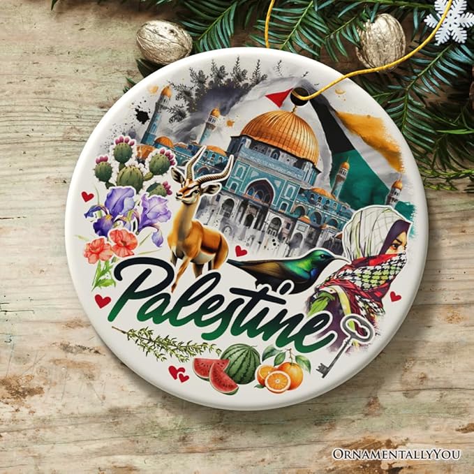 Artistic Palestine Ornament, Dome of The Rock Landmark and Middle Eastern Heritage Souvenir Circle