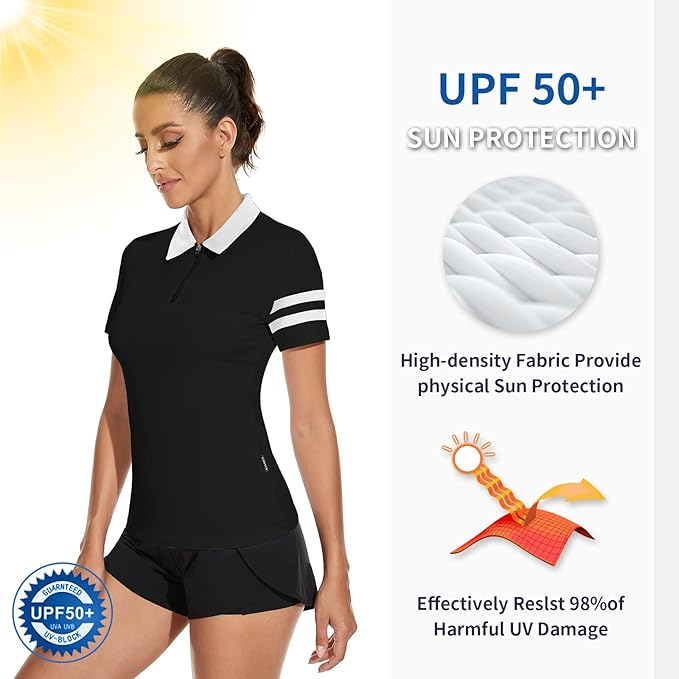 Women's Golf Shirt Short Sleeve Tennis Shirt Quarter Zip Golf Pullover Golf Polo Shirts Argyle Tops