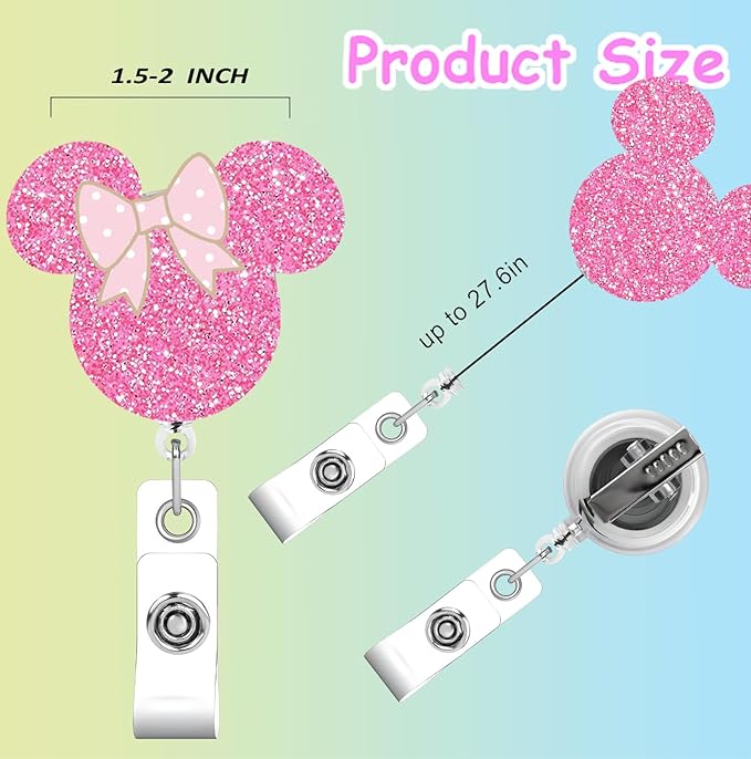 Pink Bow Badge Reels Retractable Funny Cute Badge Holder with Badge Reel ID Clip Name Tag Card Tag Card Badge Clip Acrylic Accessories Gifts Nurse