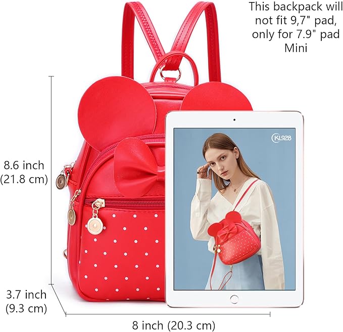 KL928 Girls Mini Backpack Bowknot Polka Dot Cute Small Daypacks Convertible Shoulder Bag Purse for Women