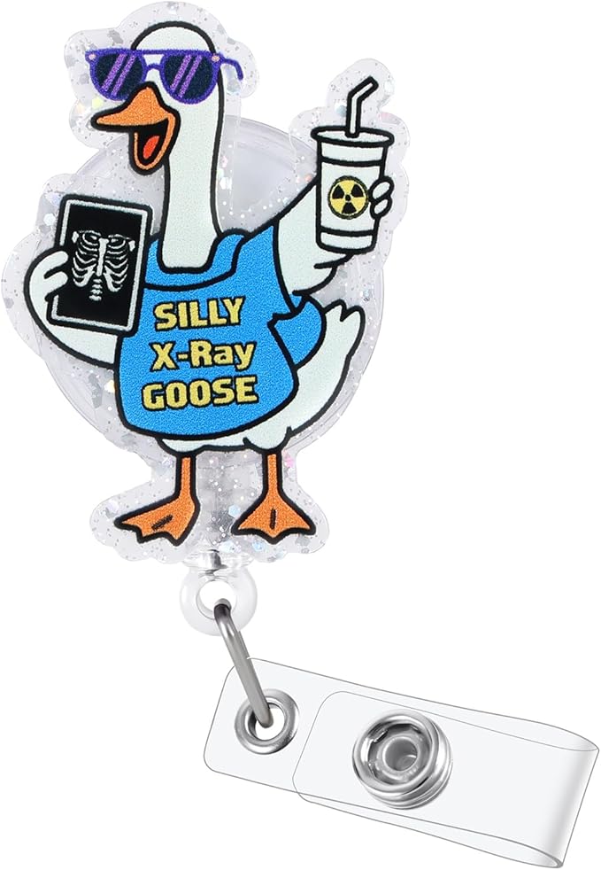 Silly X-Ray Goose Radiology Funny Nurse Badge Reel, Cute Retractable ID Card Badge Holder, Name Tag Medical Badge Buddy for RN LPN RT ER CNMT RO MIC RAD Nursing Doctor Student Healthcare Worker