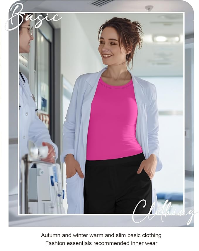 4 Pack Women's Underscrub Shirts Nurse Undershirts Long Sleeve Crewneck Slim Fit Tops Soft Stretchy Basic Tee
