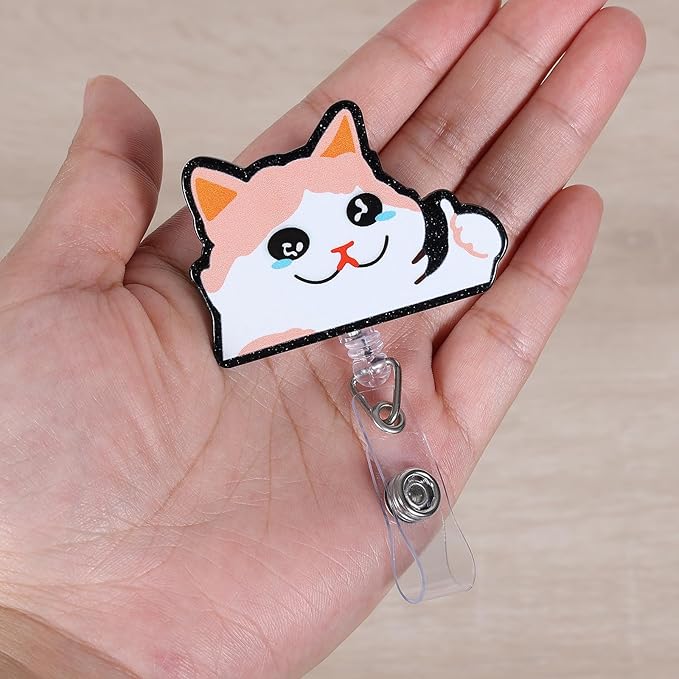 Cry Cat Funny Badge Reel, Cute Office Retractable ID Card Badge Holder, Name Tag Work Badge Clip for RN LPN CNA MA ER Night Shift Nurse Nursing Student Doctor Teacher, Nurse Gifts