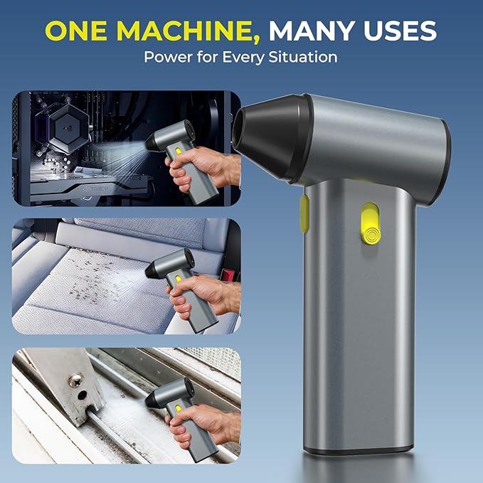 Compressed Air Duster, 130000RPM Brushless Motor, Super Power Air Duster Electric, Aluminum Alloy Body, Dust Blower with Fast Charging for Car, Computer, Keyboard, Outdoors and House
