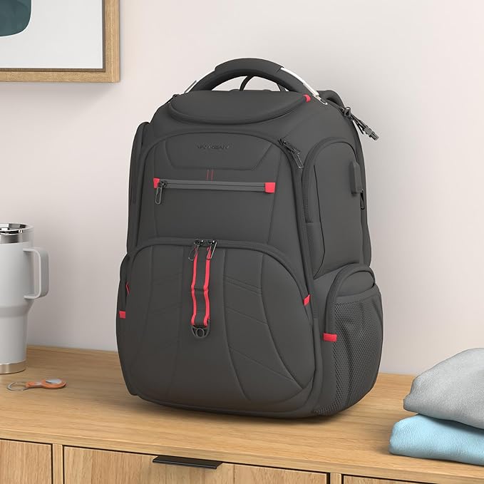 VANKEAN Travel Laptop Backpack 17.3 Inch TSA Friendly, Water-Repellent Anti Theft XL Computer Backpack with RFID Pockets College Backpacks with USB Port for Men Women Business Work Bag, Black