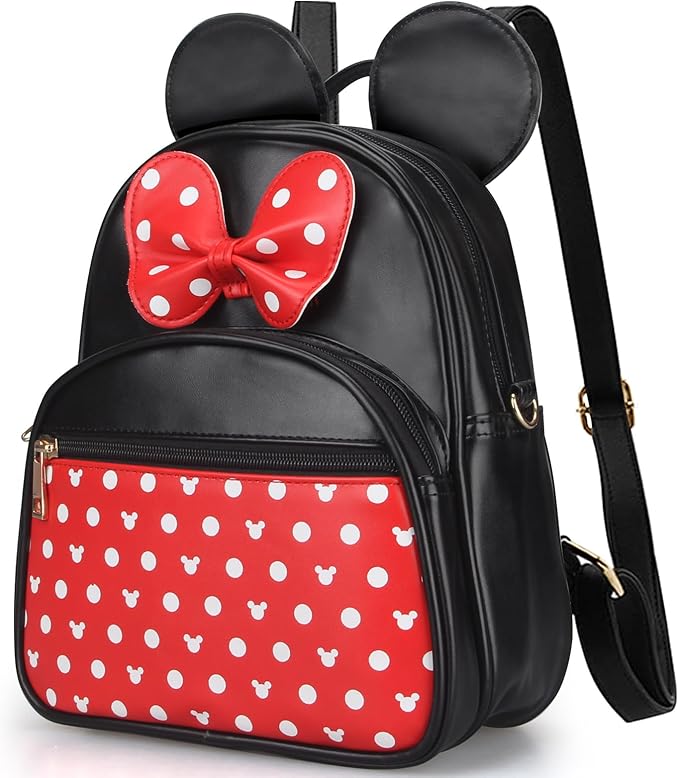 Dksyee Cute Red Backpack for Girl Bowknot Polka Dot Mini Mouse Leather Backpacks for Toddler Little Girl Backpack Kids Small Travel Backpacks Convertible Shoulder Bag Purse for Children Daypack