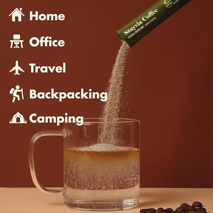STAYVIA COFFEE Stevia Instant Coffee Packets - Korean Instant Latte with Sugar-Free & Low Calories - 60 Sticks (0.33oz) - Plant-Based Sweetener - Enjoy Caffeine Hot & Cold at Office, Home & Travel