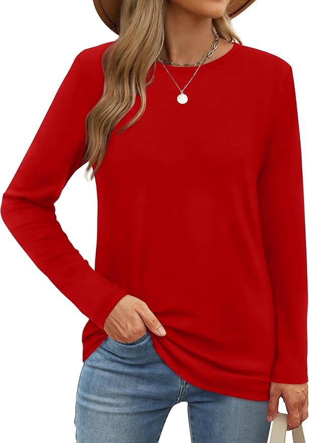XIEERDUO Long Sleeve Shirts for Women Casual Crew Neck Basic Fall Tops Loose Fit Comfy