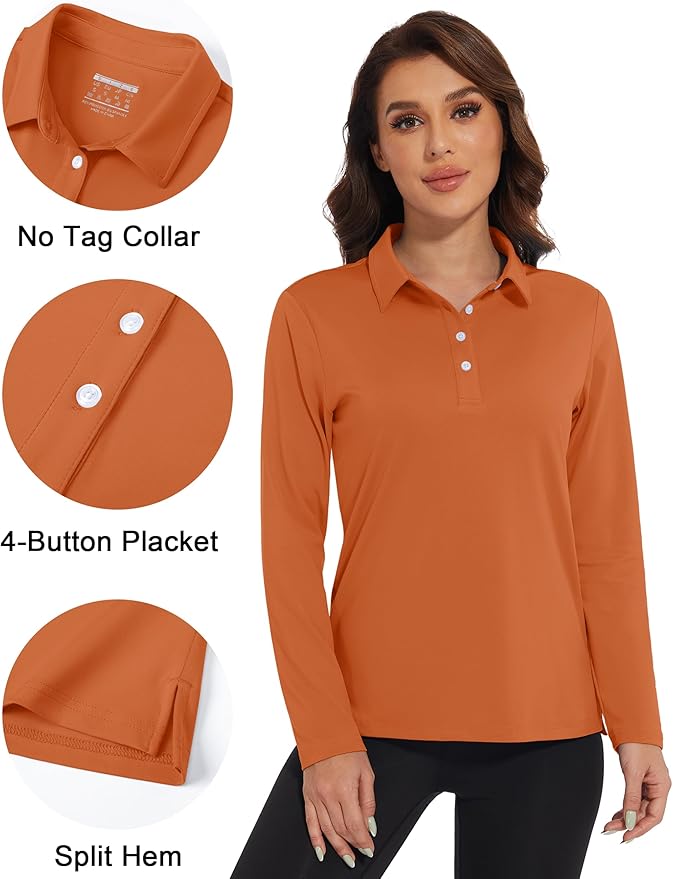 MAGCOMSEN Women's Polo Shirts Long Sleeve Golf Shirt Quick Dry UPF 50+ Sun Protection Lightweight Tennis Shirts