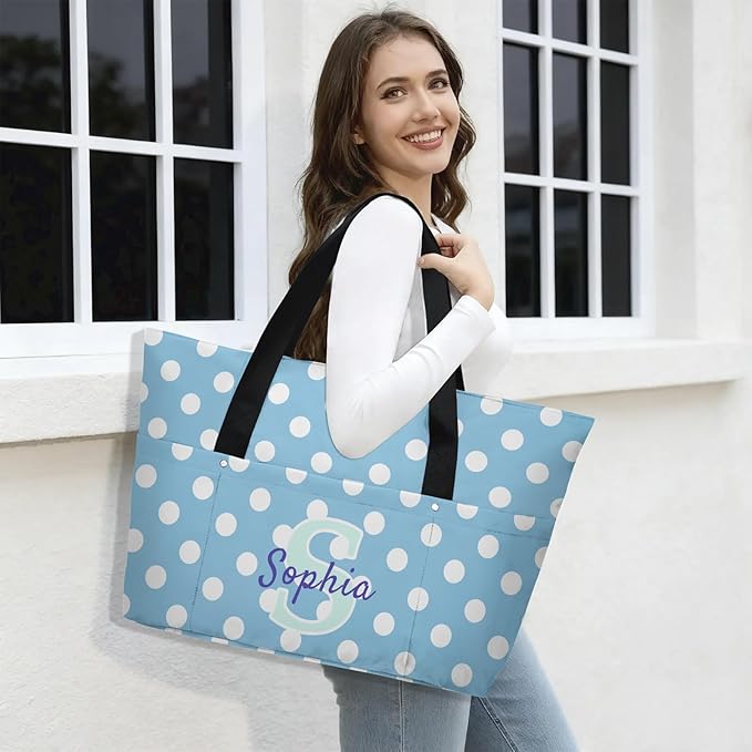 Custom Tote Bag for Women with Name Monogram for Work, Shopping, Travel, Beach