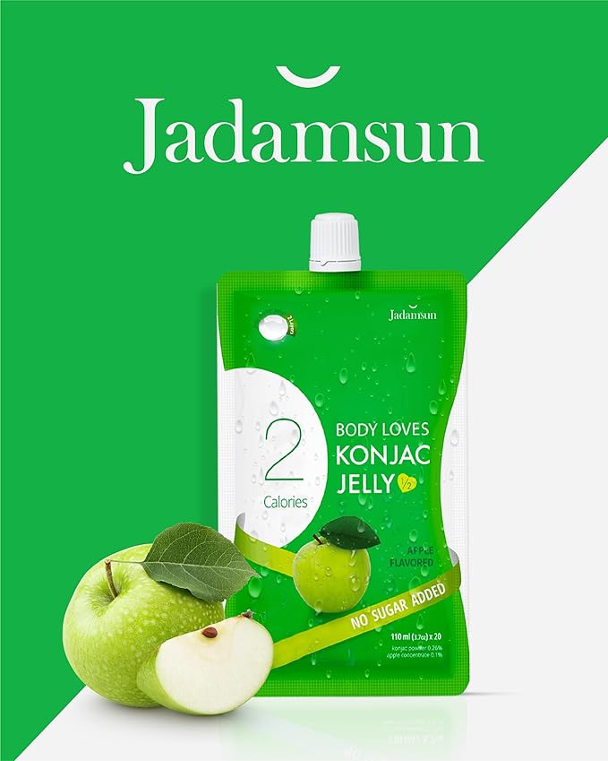 Jadamsun Konjac Jelly (Apple, 20 pcs) - Lowest Calorie Healthy Korean Snack, Dietary Fiber, Sugar-Free Jelly Drink. Vegan, Low-Calorie, Gluten-Free