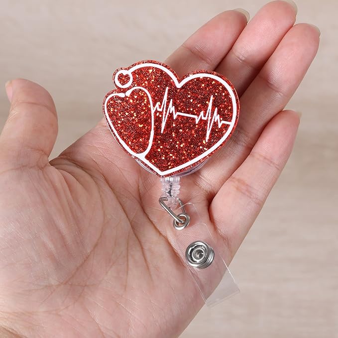 Funny Cardiology ECG/EKG Badge Reel, Retractable ID Card Badge Holder, Name Work Badge Clip for ICU NICU RN LPN CNA MA ER Night Shift Nurse Nursing Student Cardiac Rehabilitation Doctor, Nurse Gifts