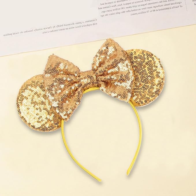 Sequin Mouse Ears Headbands for Women Girls Boys, Glitter Bows Headband for Kids Adults Birthday Party Costume Halloween