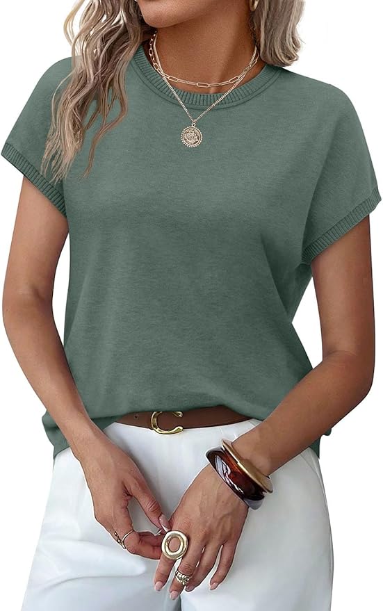 WIHOLL Short Sleeve Sweater for Women Summer Tops Crew Neck Fashion Clothing Tshirts Shirts Travel Outfits Dressy Casual