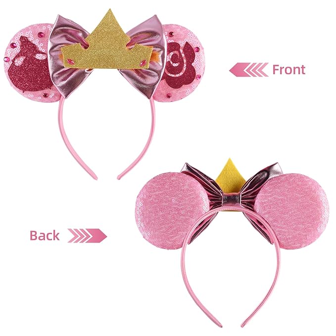 Seamoy Sequin Mouse Ears Headband,Pink Elsa Mice Ears Headband, Sleeping Beauty Costume Headwear, Princess Aurora Costume (Elsa Pink)