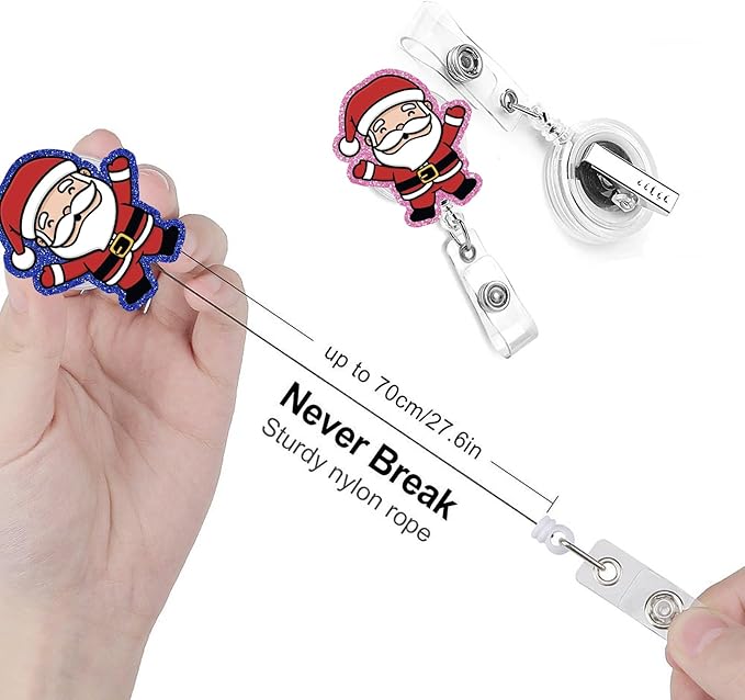 Christmas Santa Claus papa Noel de Navidad Badge Reels Retractable Funny Cute Badge Holder with Badge Reel Unique ID Clip Name Tag Card Badge Clip Gifts Nurse Student Worker Teacher