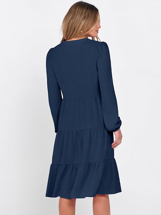 ANRABESS Womens Fall Midi Dresses Long Sleeve V Neck Swing Tiered Work Business Casual 2026 Flowy Beach Vacation Dress