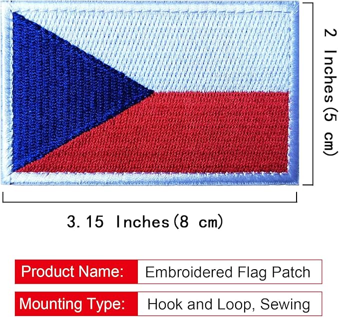 EmWoot 2PCS Czech Flag Patch Embroidered Morale Patch Military Tactical Patches Hook and Loop