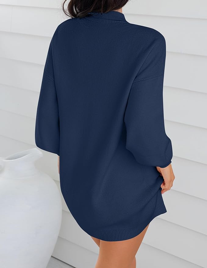 ZESICA Women's 2026 Fall Turtleneck Sweater Dress Oversized Long Lantern Sleeve Casual Knit Pullover Mini Dresses