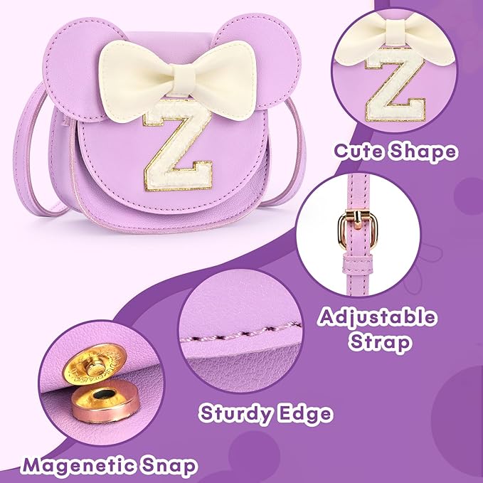 mibasies Toddler Purse Girl Gifts: Girls Birthday Gifts for 3-8 - Toys for Ages 2-4 Girls Mouse Ears Purse, Purple, Letter Z