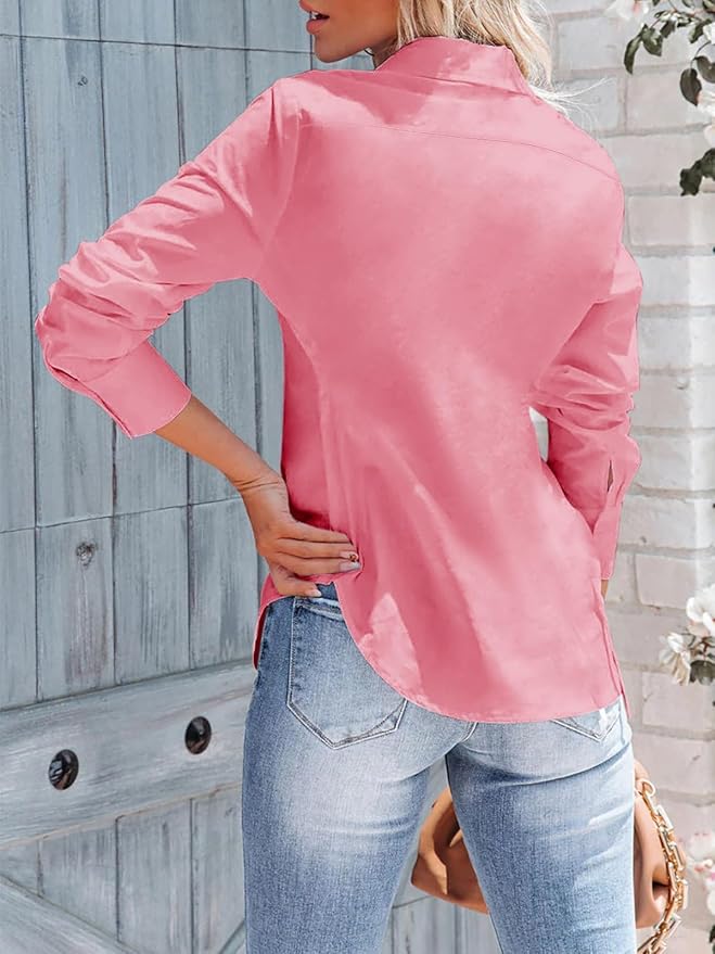 siliteelon Women's Button Down Shirts Long Sleeve Dress Shirts Wrinkle Free Collared Work Office Solid Blouses Corset Tops