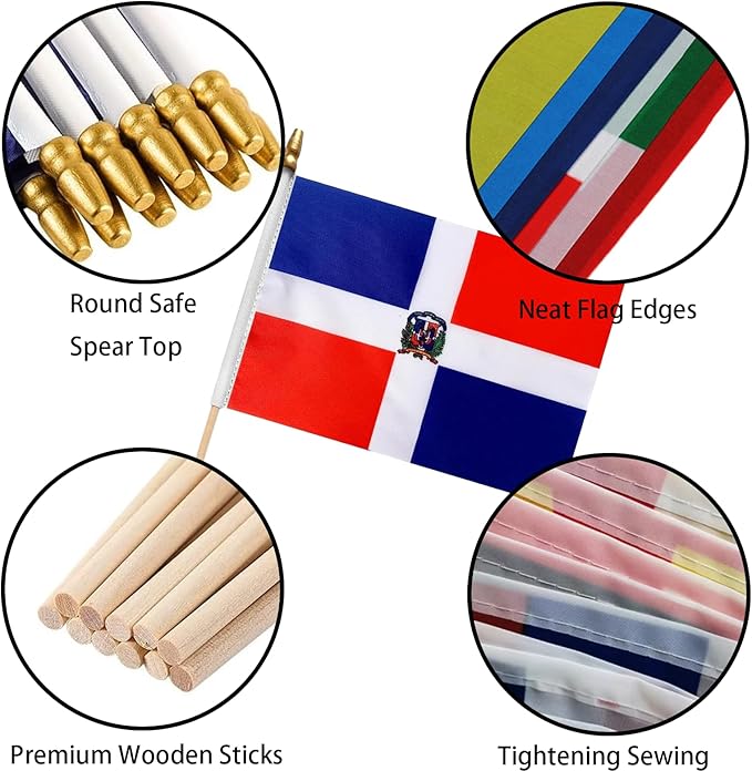 GSYLPFT 12 Pack Dominican Flags on Sticks Dominica Small Mini Hand Held Flags for Office Classroom Holiday Party Decorations