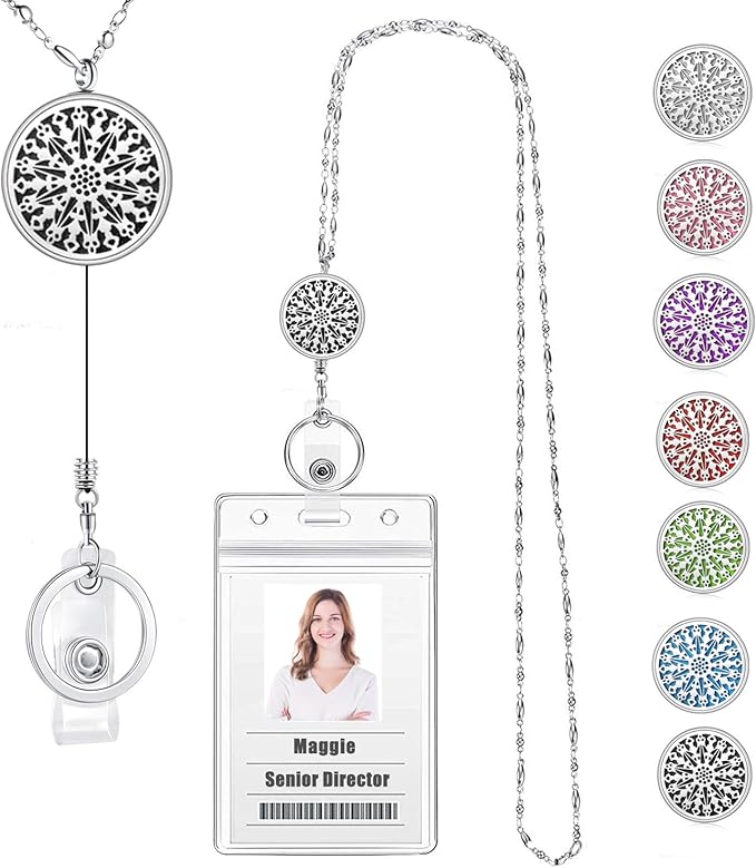 Retractable Lanyards for ID Badges Keys Teacher Lanyard Nurse Badge Reels Office Work Jewelry Diffuser Silver Chain Long Keychain Necklace ID Badge Holder with Lanyard Women Student Sparkle