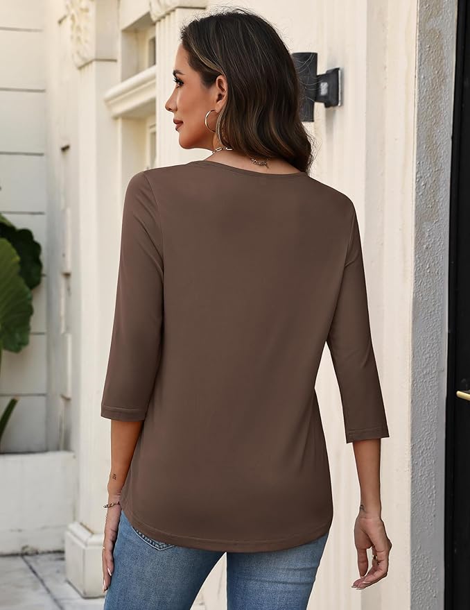 Zeagoo 3/4 Length Sleeve Womens Tops V Neck Shirt Dressy Casual Blouse Basic Tshirts 2026 Fashion Clothing S-2XL