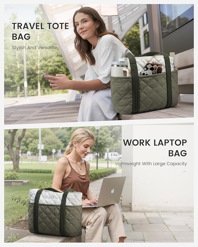 LOVEVOOK Puffer Tote Bag for Women, Puffy Work Handbag, Travel Shoulder Carry On Bag with Zipper for Teacher Nurse Gym